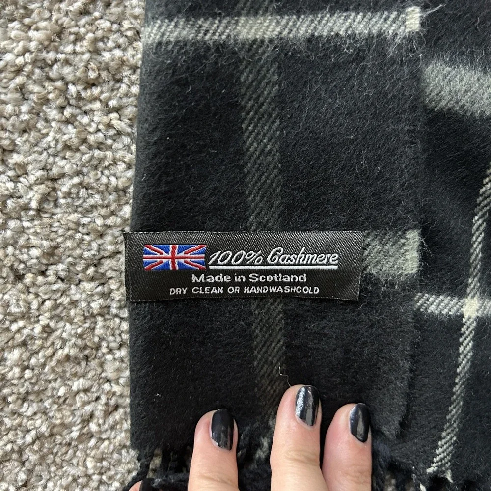 Cashmere Scarf Mens One Size Black Tartan Plaid Fringe Made In Scotland Winter